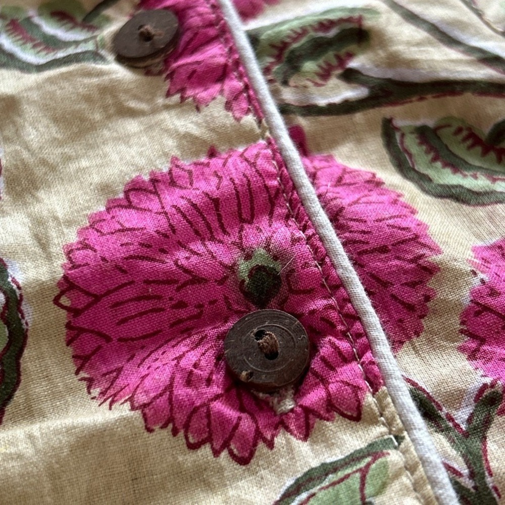 Cotton Floral Pajama Set Pink Block Print Shorts Loungewear Pockets Amranis M - Picture 9 of 13